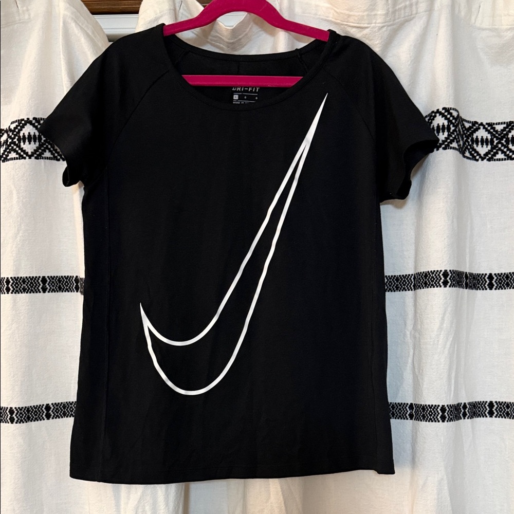 Nike Girl's Black Tee with Bold White Logo